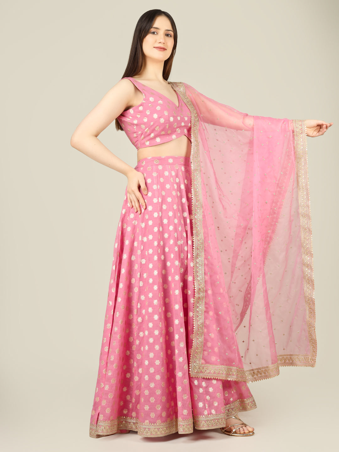 Banarasi Chanderi Kalidar Lehenga Stitched Set - Khinkhwab