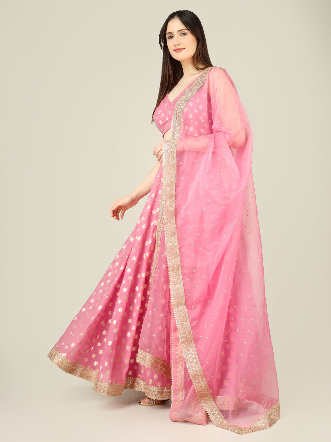 Banarasi Chanderi Kalidar Lehenga Stitched Set - Khinkhwab