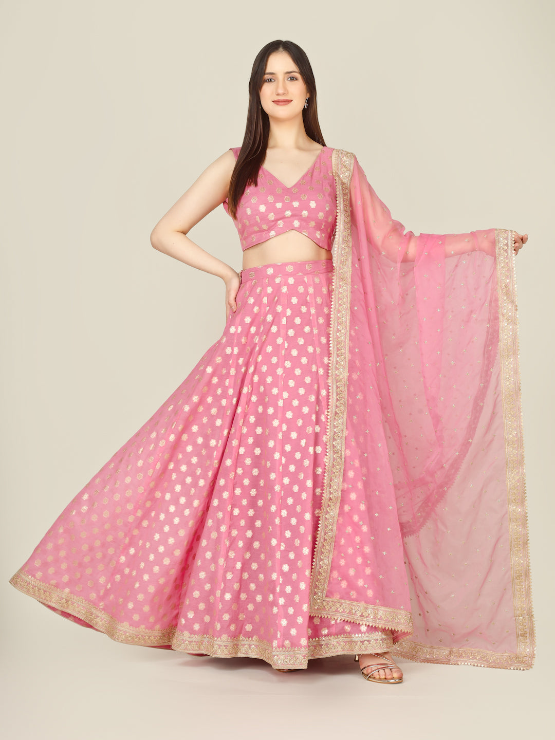 Banarasi Chanderi Kalidar Lehenga Stitched Set - Khinkhwab