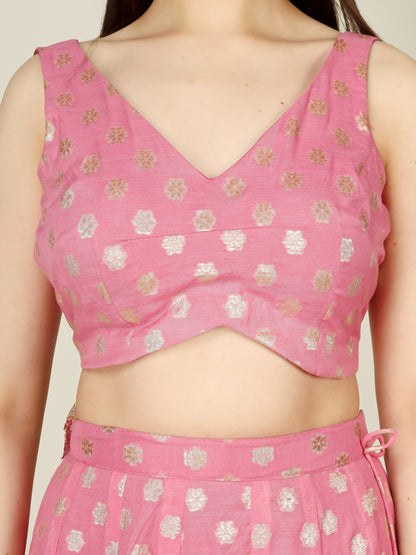 Banarasi Chanderi Kalidar Lehenga Stitched Set - Khinkhwab