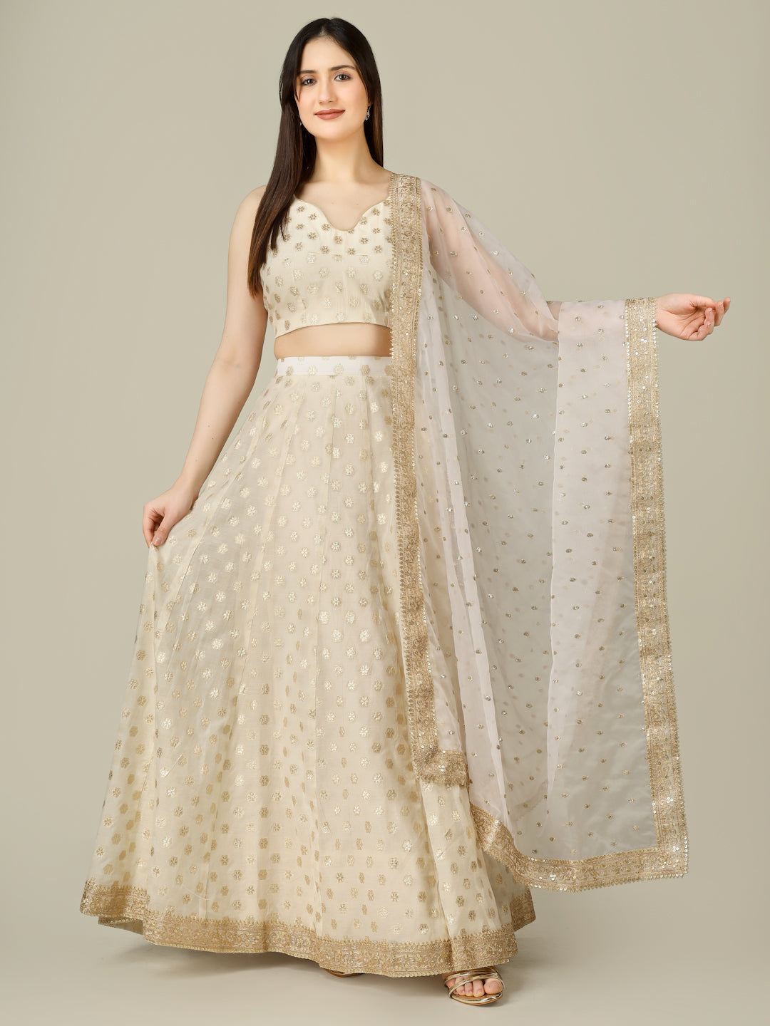 Banarasi Chanderi Kalidar Lehenga Stitched Set - Khinkhwab
