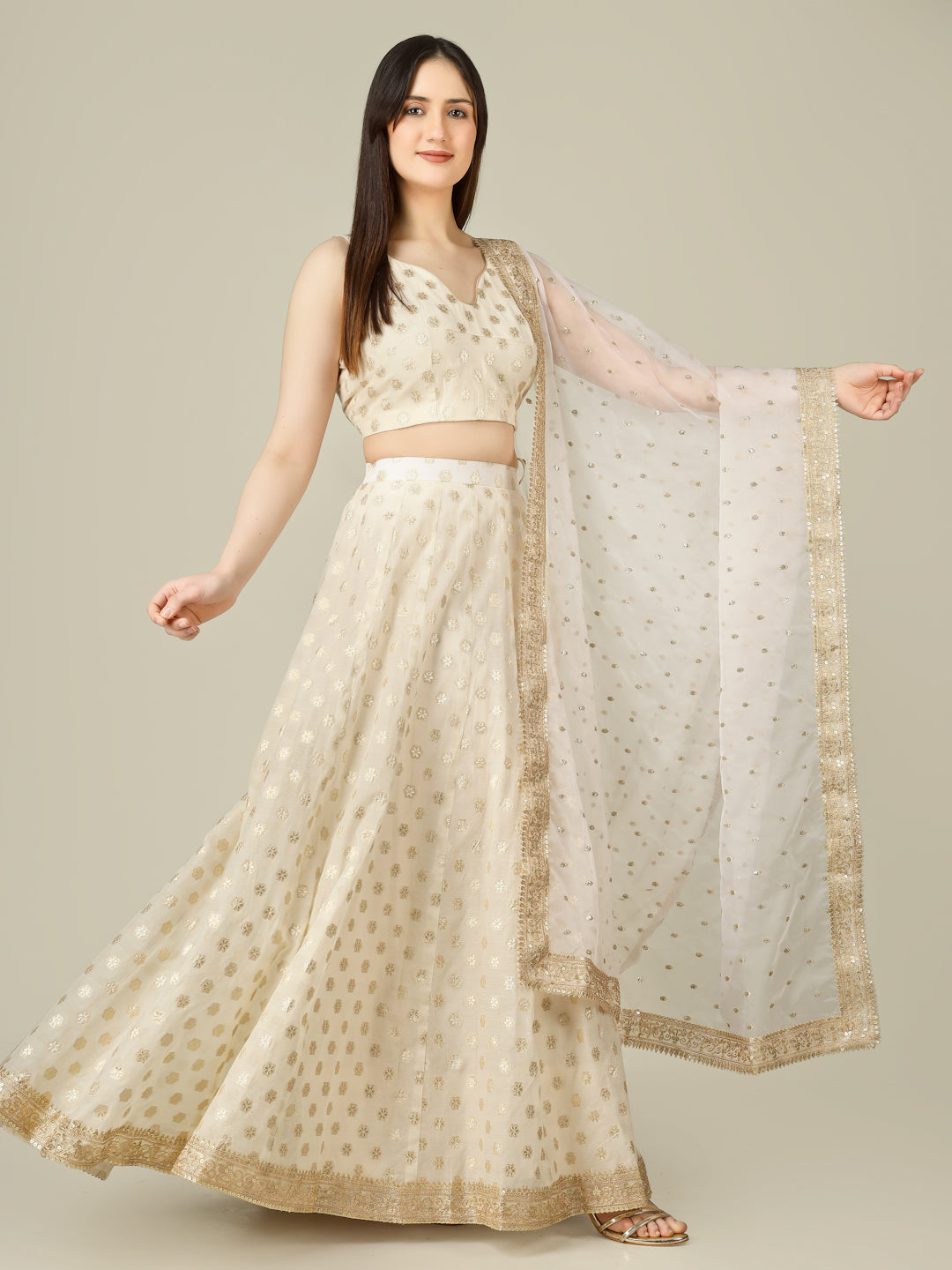 Banarasi Chanderi Kalidar Lehenga Stitched Set - Khinkhwab