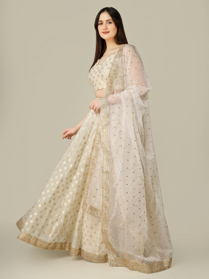 Banarasi Chanderi Kalidar Lehenga Stitched Set - Khinkhwab