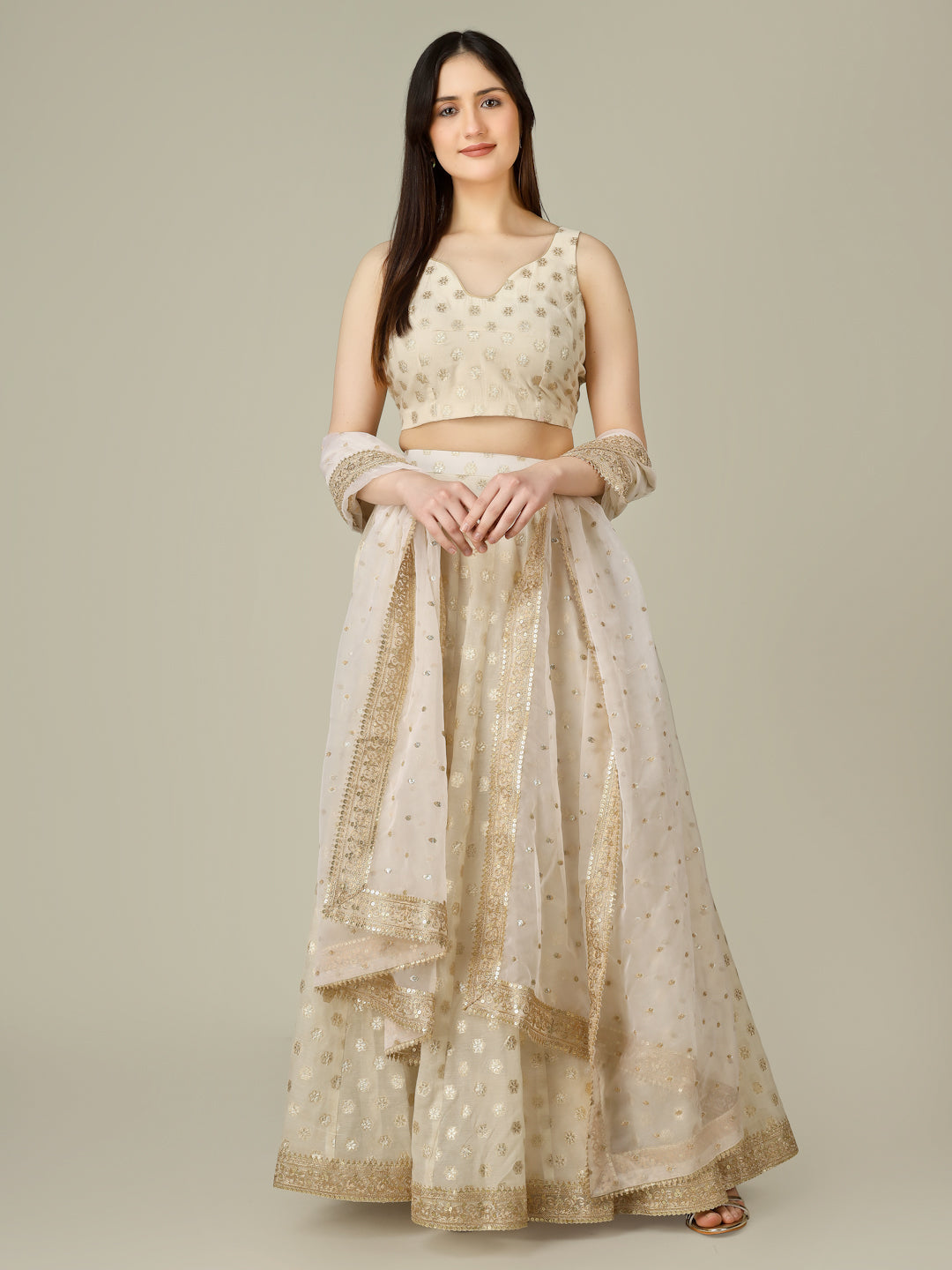 Banarasi Chanderi Kalidar Lehenga Stitched Set - Khinkhwab