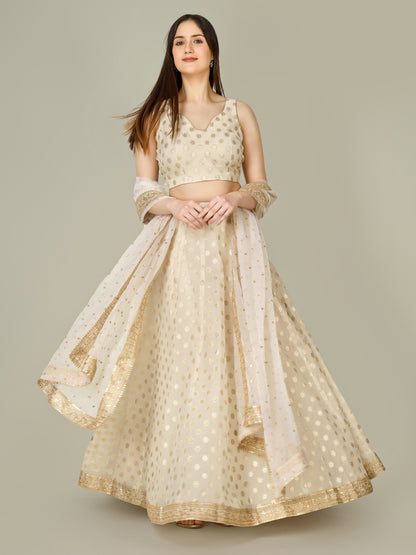 Banarasi Chanderi Kalidar Lehenga Stitched Set - Khinkhwab