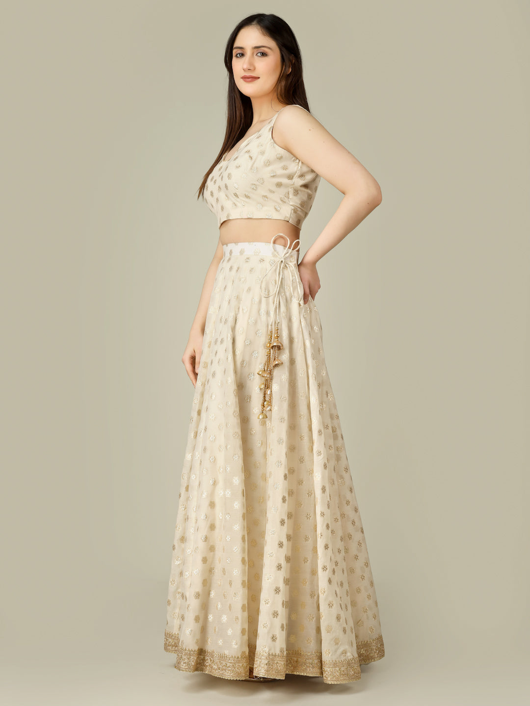 Banarasi Chanderi Kalidar Lehenga Stitched Set - Khinkhwab