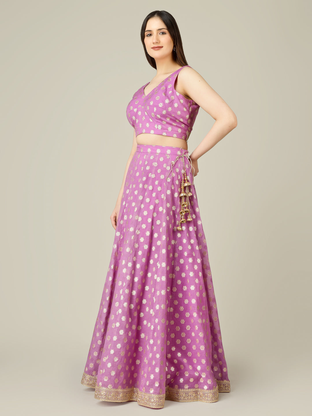 Banarasi Chanderi Kalidar Lehenga Stitched Set - Khinkhwab