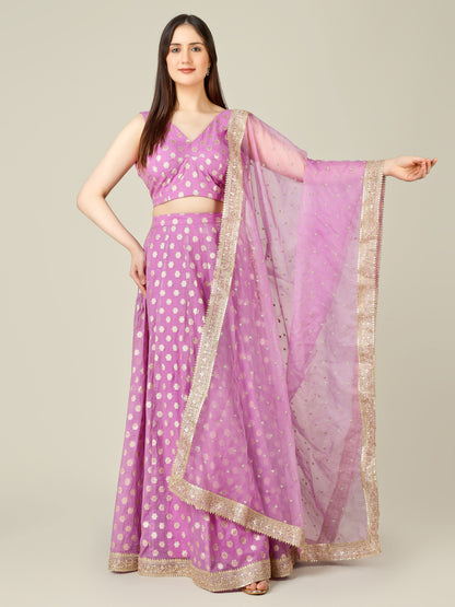 Banarasi Chanderi Kalidar Lehenga Stitched Set - Khinkhwab