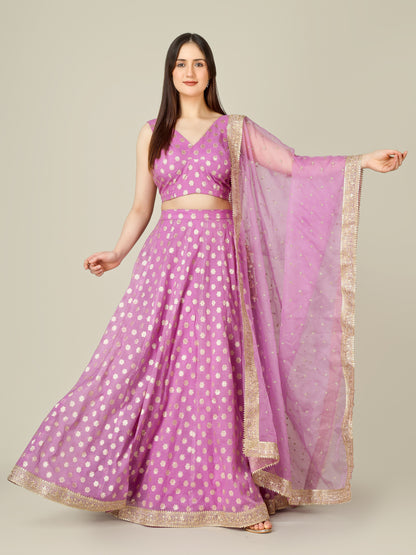 Banarasi Chanderi Kalidar Lehenga Stitched Set - Khinkhwab