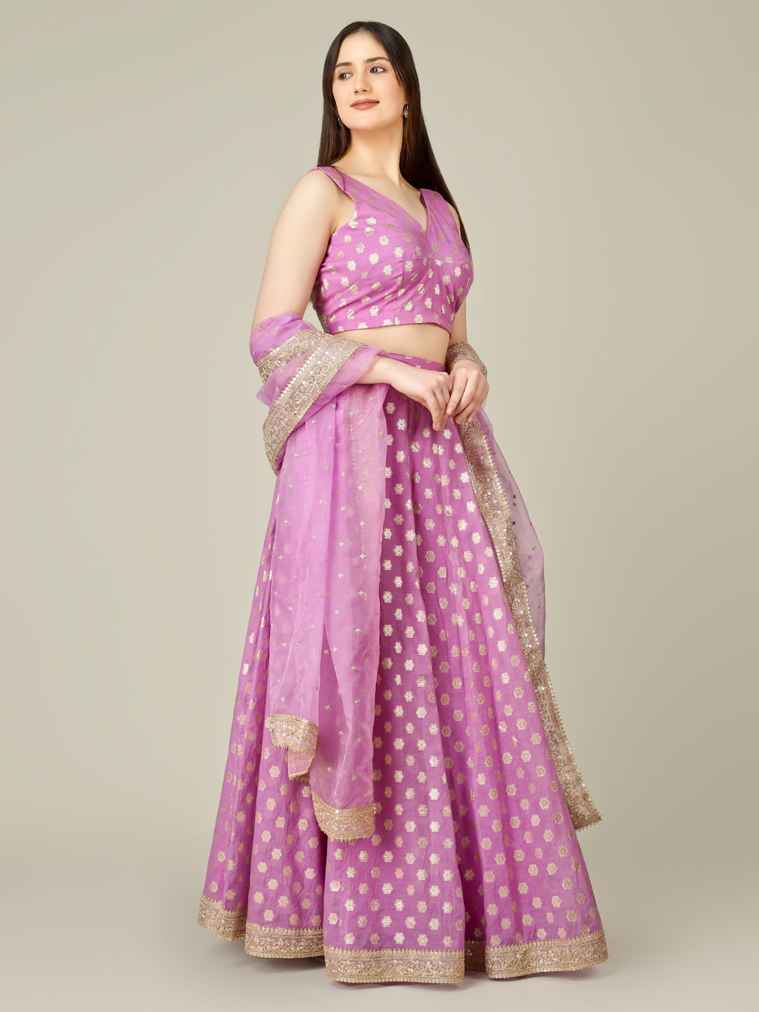 Banarasi Chanderi Kalidar Lehenga Stitched Set - Khinkhwab