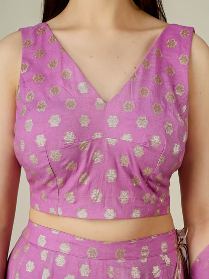 Banarasi Chanderi Kalidar Lehenga Stitched Set - Khinkhwab