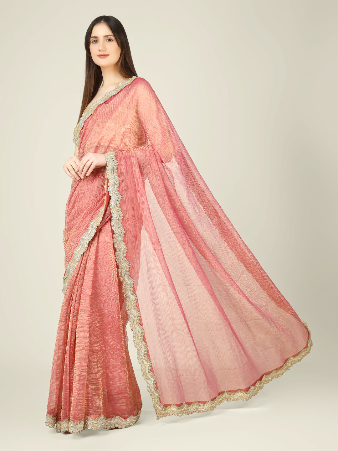 Banarasi Crush Tissue Silk Saree with Border - Khinkhwab