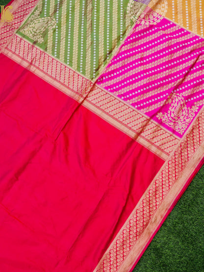 Handloom Banarasi Chauki Rangkat Red Silk Saree