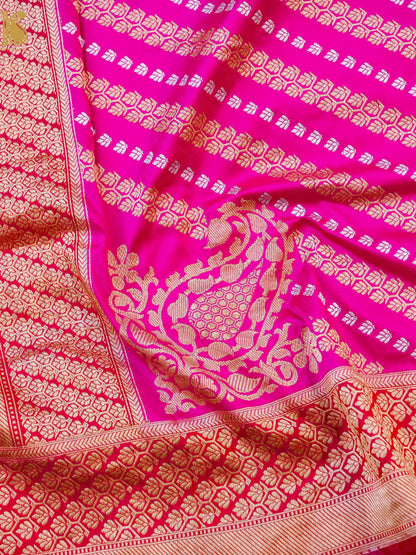 Handloom Banarasi Chauki Rangkat Red Silk Saree