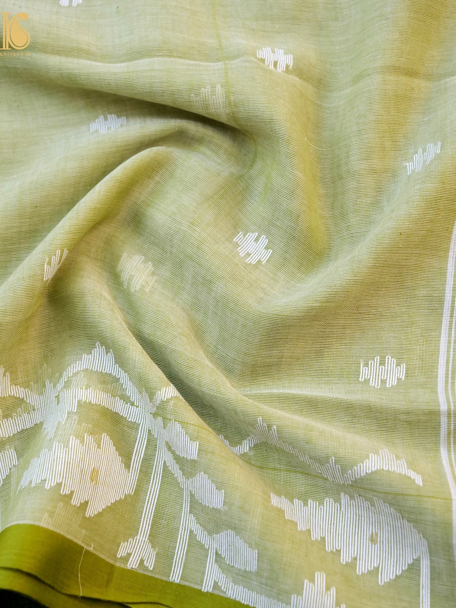 Cotton Handloom Bengal Jamdani Green Saree