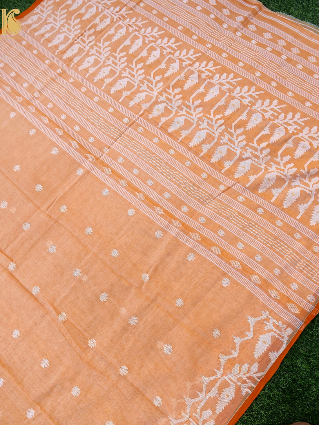 Cotton Handloom Bengal Jamdani Peach Saree