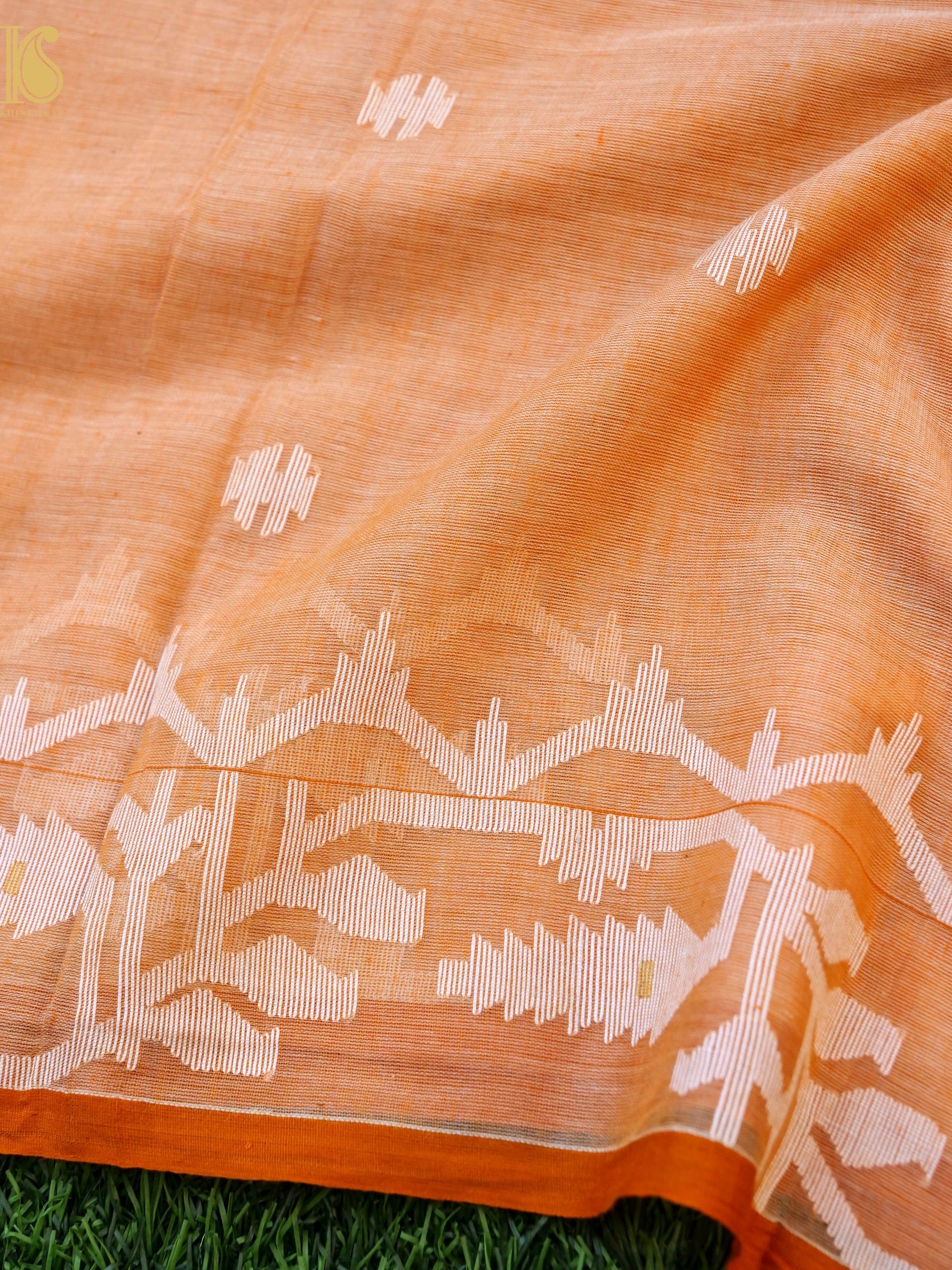 Cotton Handloom Bengal Jamdani Peach Saree