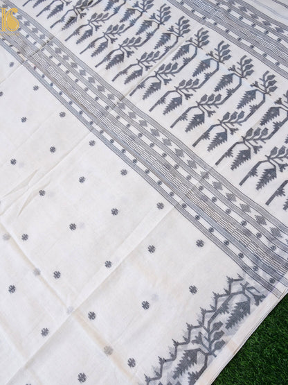 Cotton Handloom Bengal Jamdani White Saree