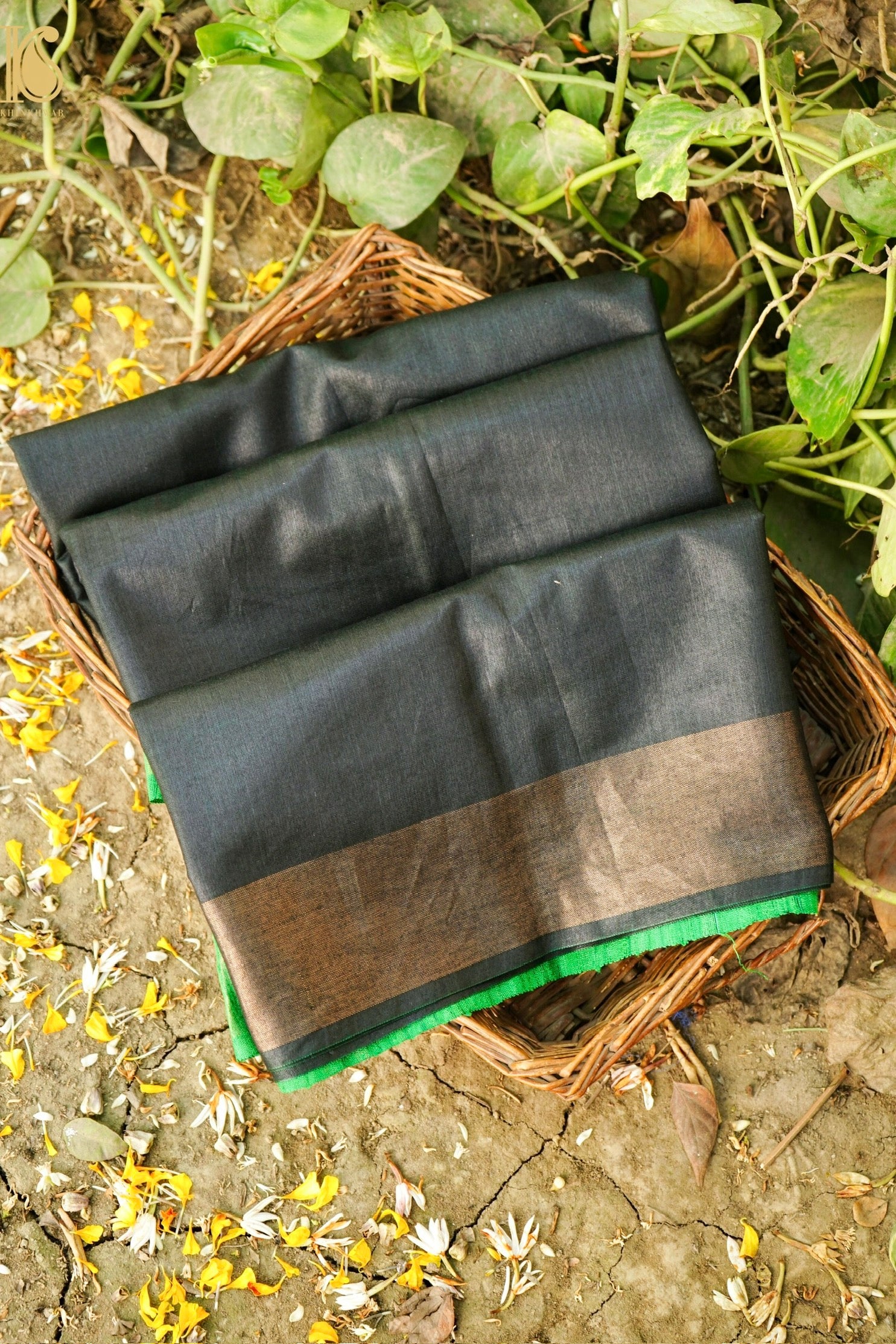 Handloom Mulberry by Eri Silk Black Saree