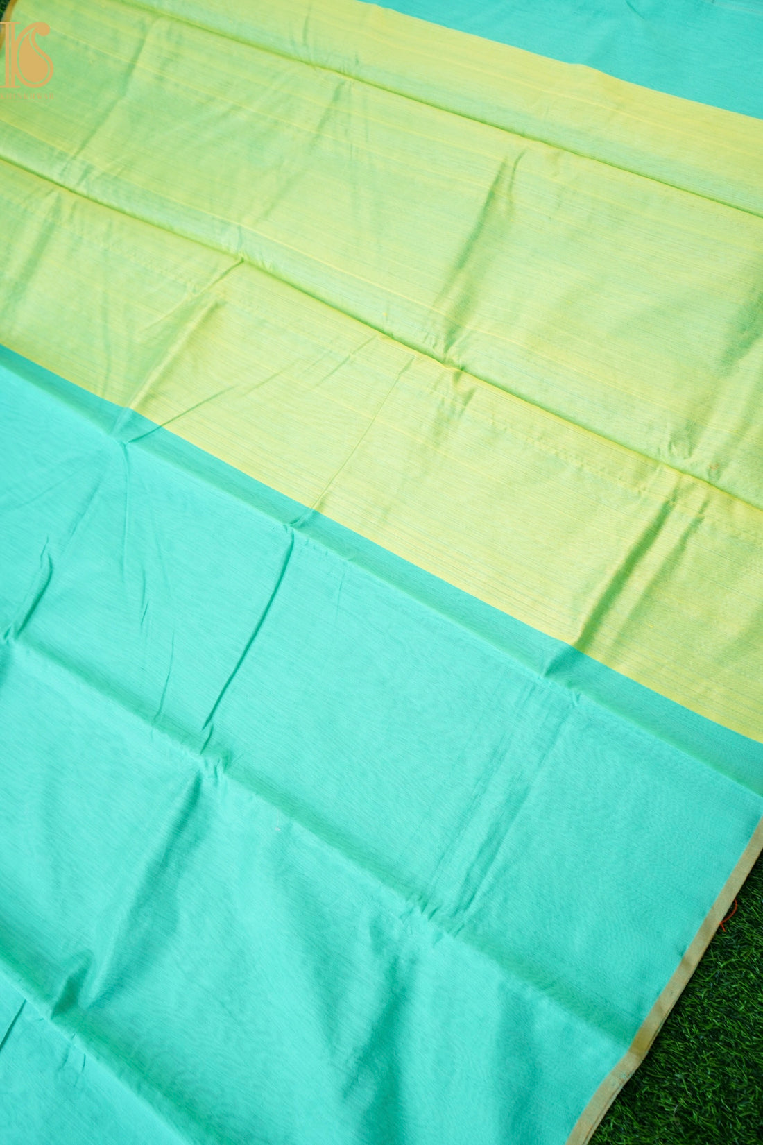 Handwoven Chanderi Cotton Silk Green and Gold Saree