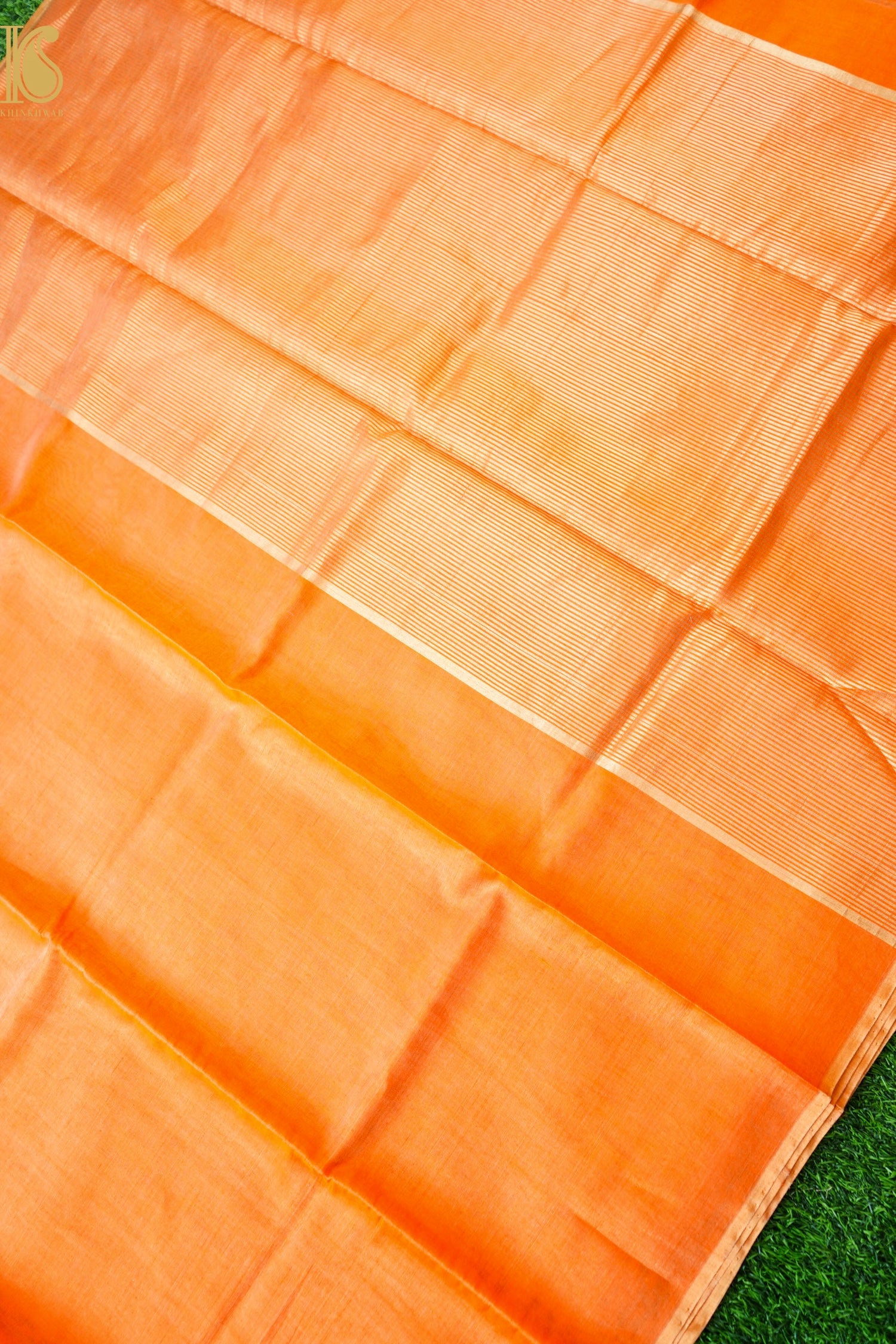 Chanderi Tissue Cotton Silk Handwoven Orange Saree