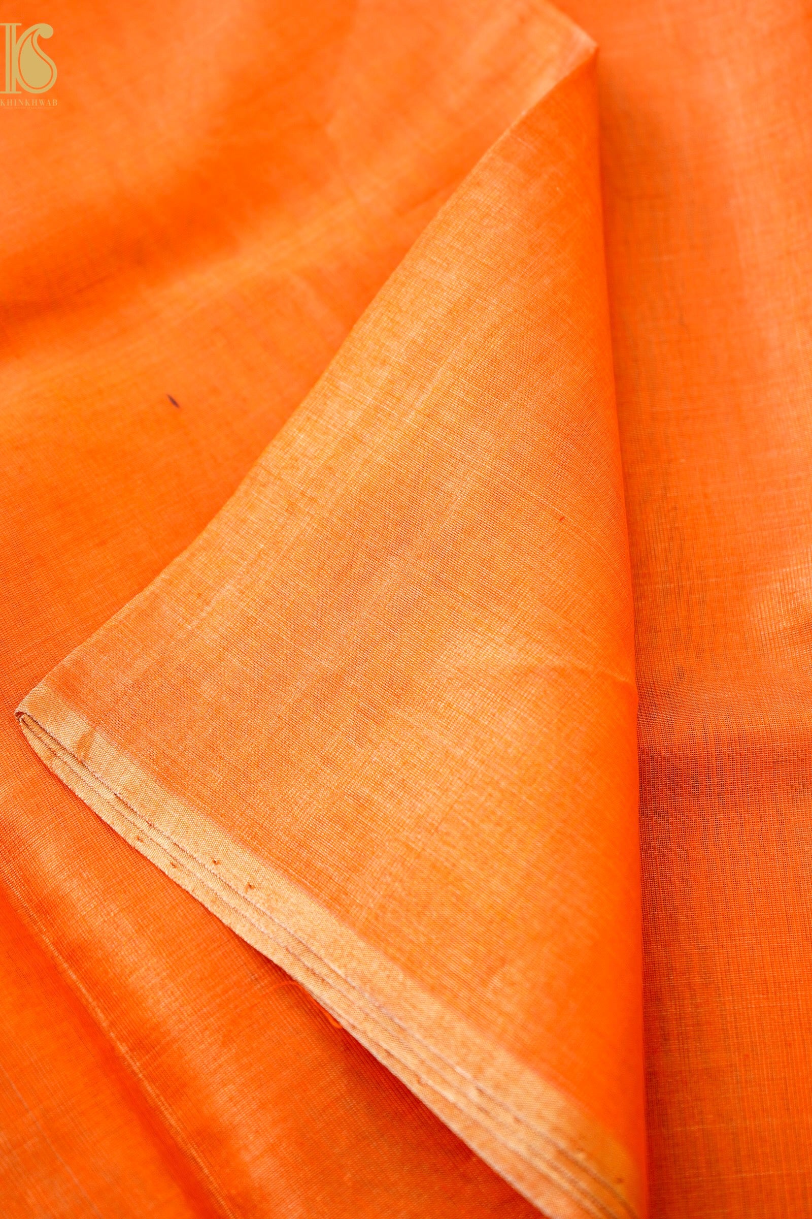 Chanderi Tissue Cotton Silk Handwoven Orange Saree