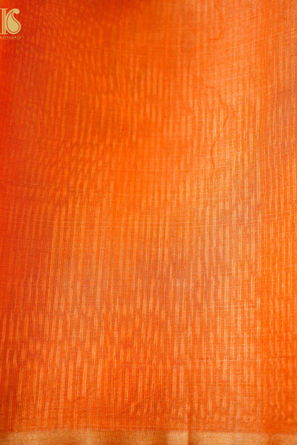 Chanderi Tissue Cotton Silk Handwoven Orange Saree