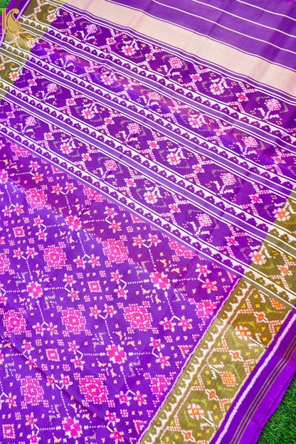 Single Ikkat Rajkot Patola Mulberry Silk Purple Saree