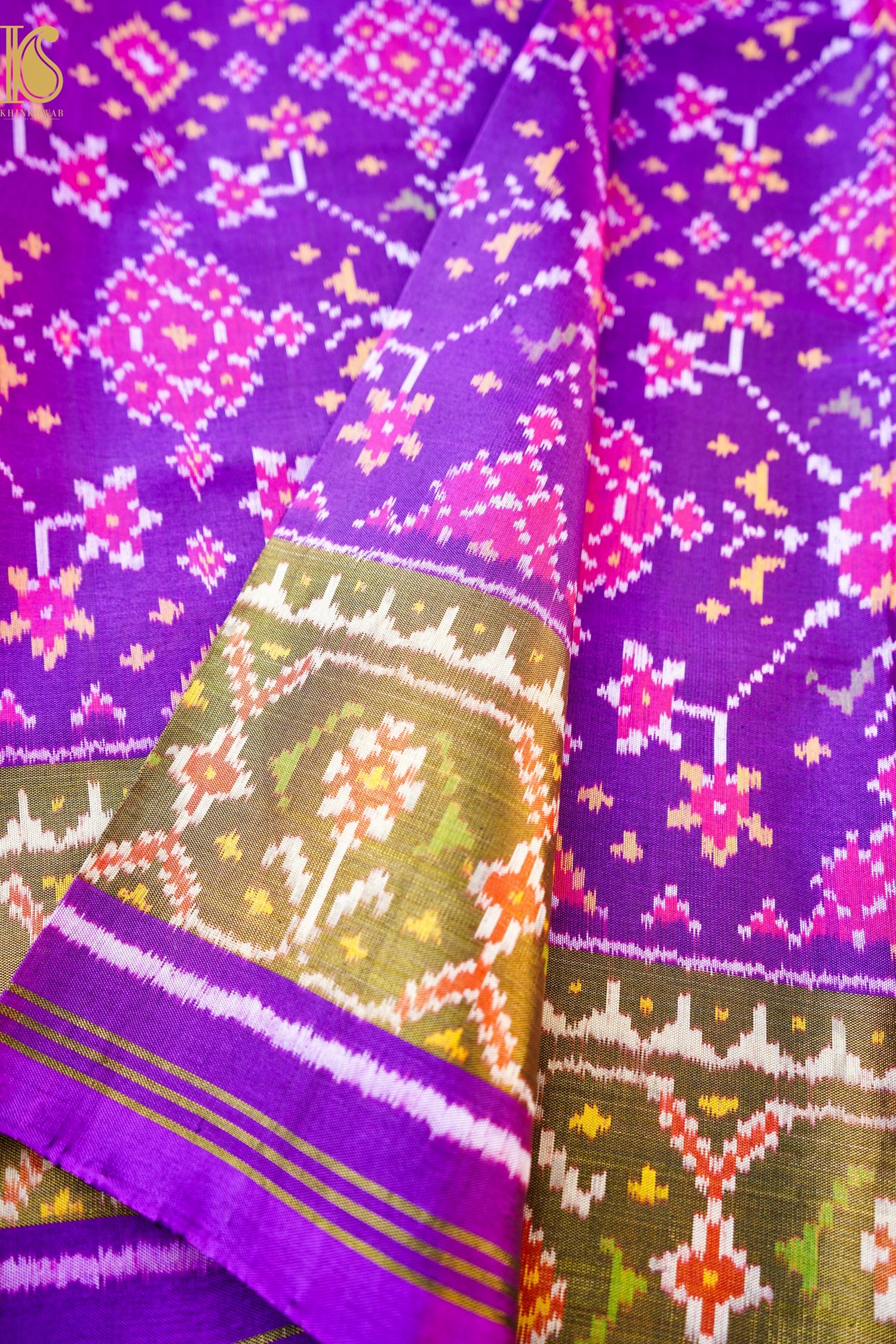 Single Ikkat Rajkot Patola Mulberry Silk Purple Saree