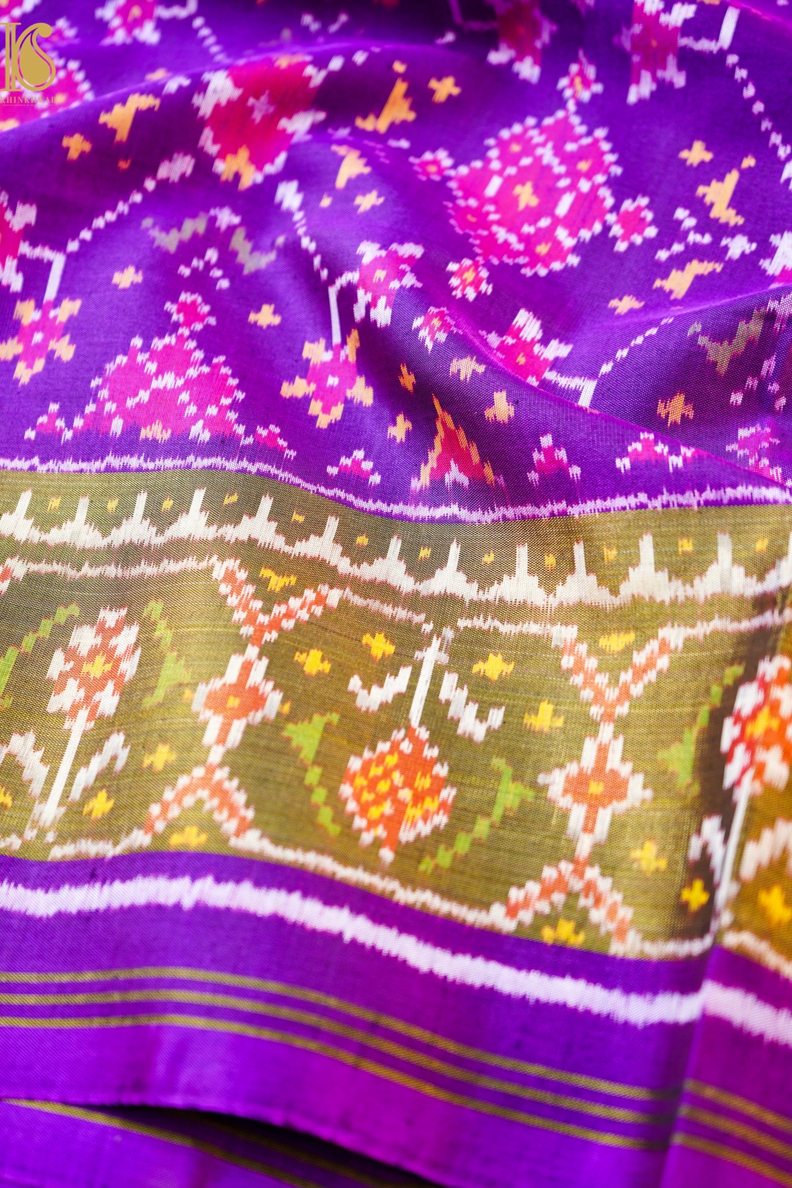 Single Ikkat Rajkot Patola Mulberry Silk Purple Saree