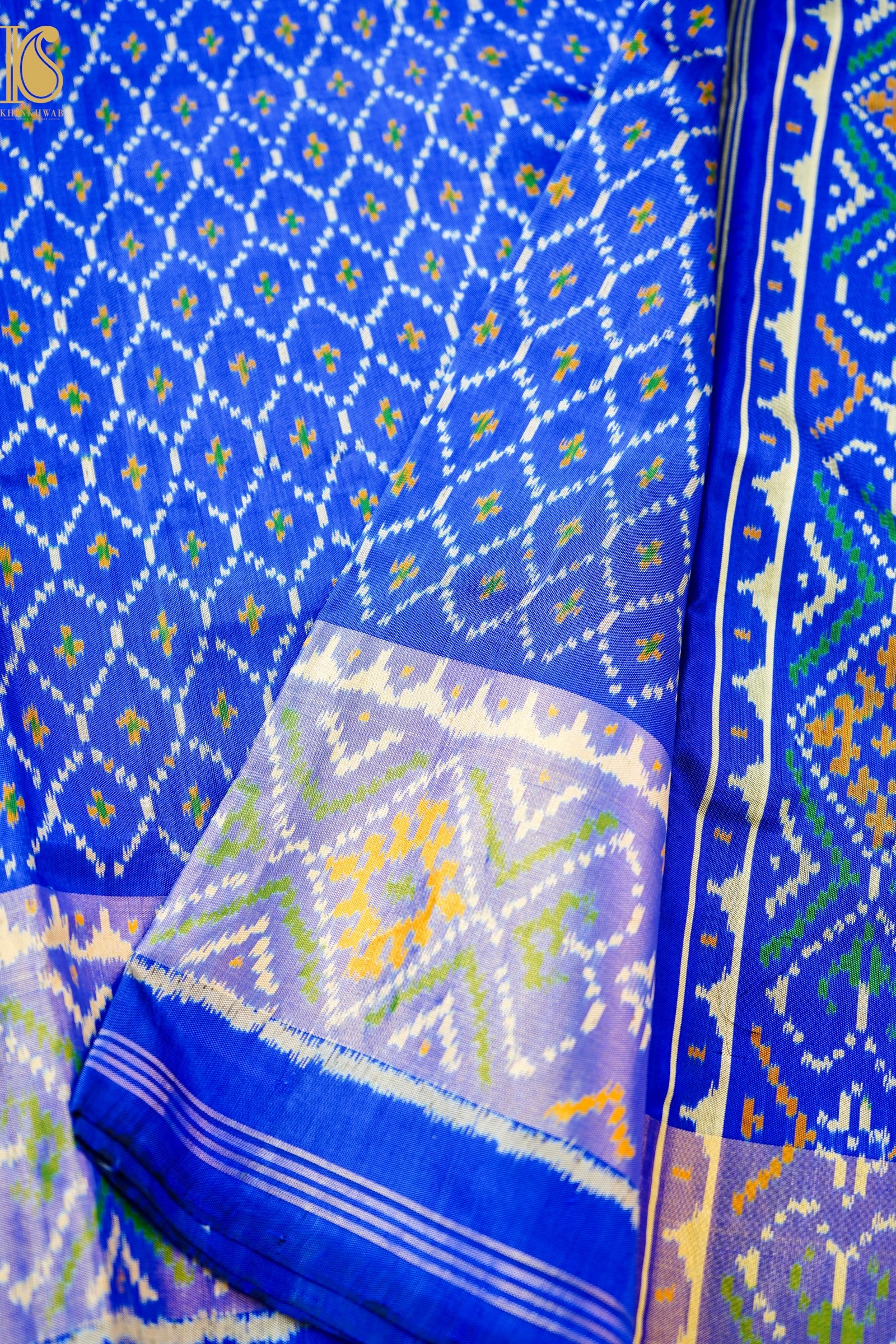 Single Ikkat Rajkot Patola Mulberry Silk Blue Saree