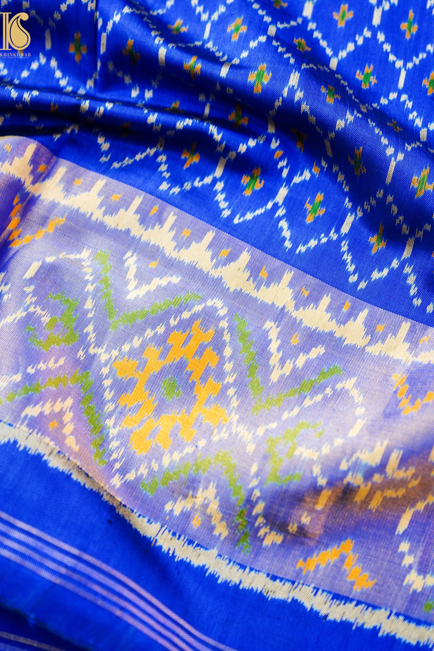 Single Ikkat Rajkot Patola Mulberry Silk Blue Saree