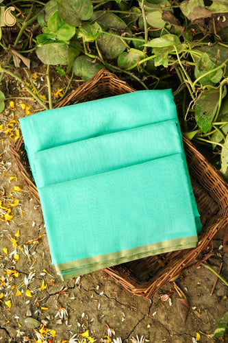 Handwoven Chanderi Cotton Silk Green and Gold Saree