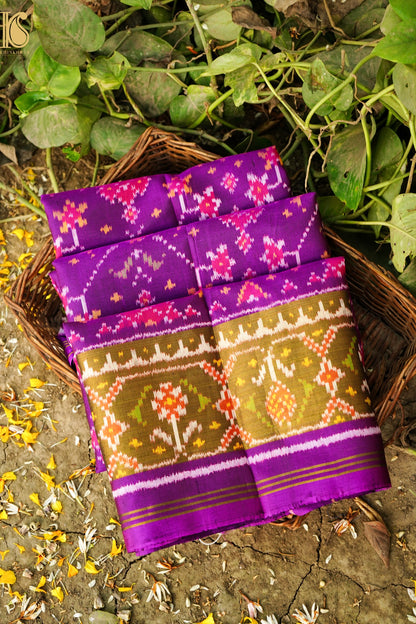 Single Ikkat Rajkot Patola Mulberry Silk Purple Saree