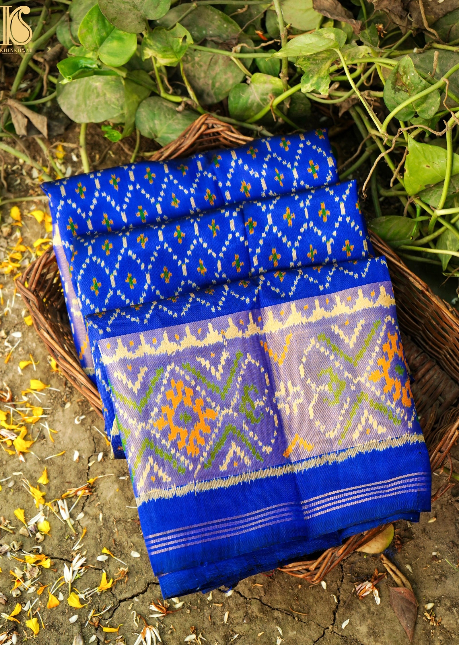 Single Ikkat Rajkot Patola Mulberry Silk Blue Saree