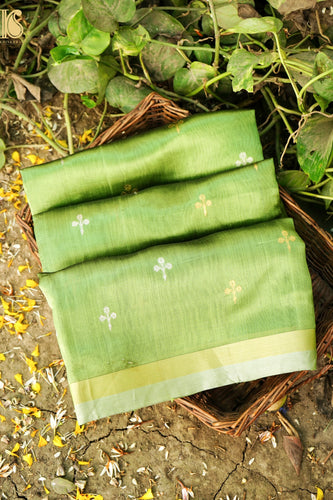 Handwoven Chanderi Eknaliya Boota Green Saree