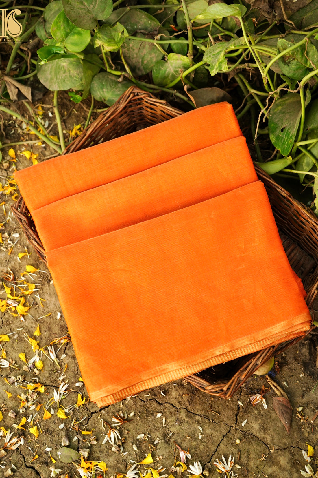 Chanderi Tissue Cotton Silk Handwoven Orange Saree