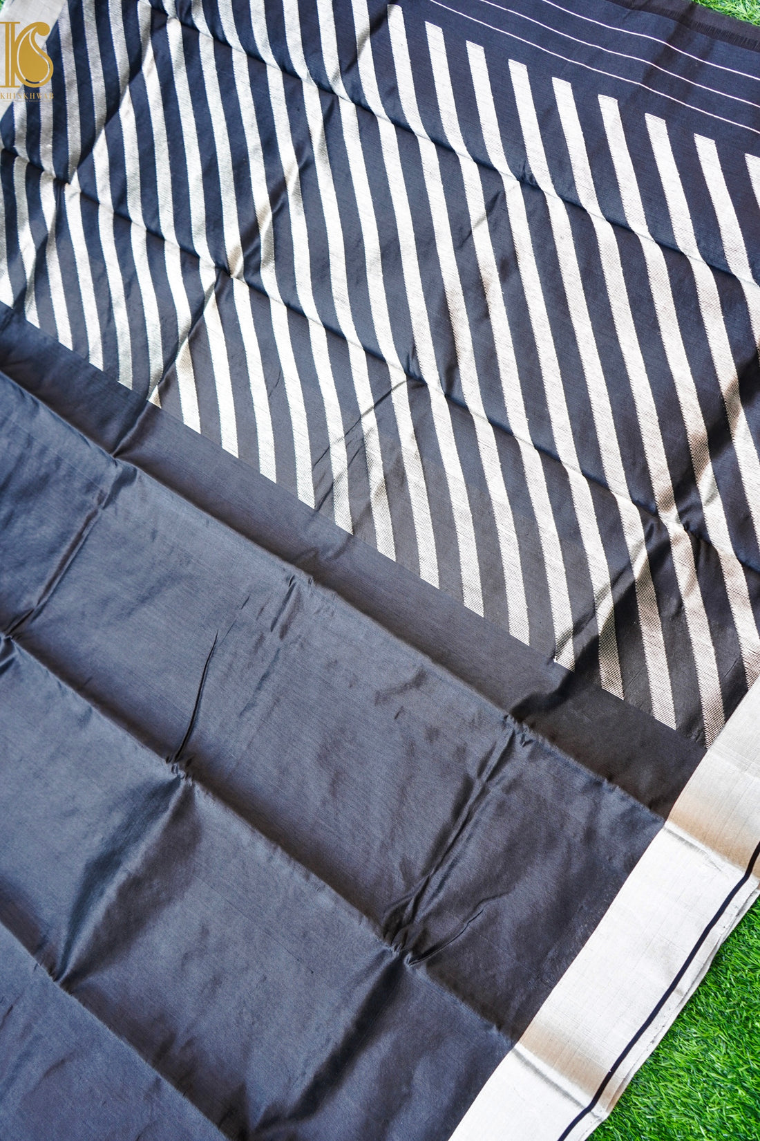 Handwoven Chanderi Cotton Silk Black & Silver Saree