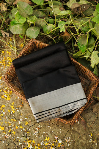Handwoven Chanderi Cotton Silk Black & Silver Saree
