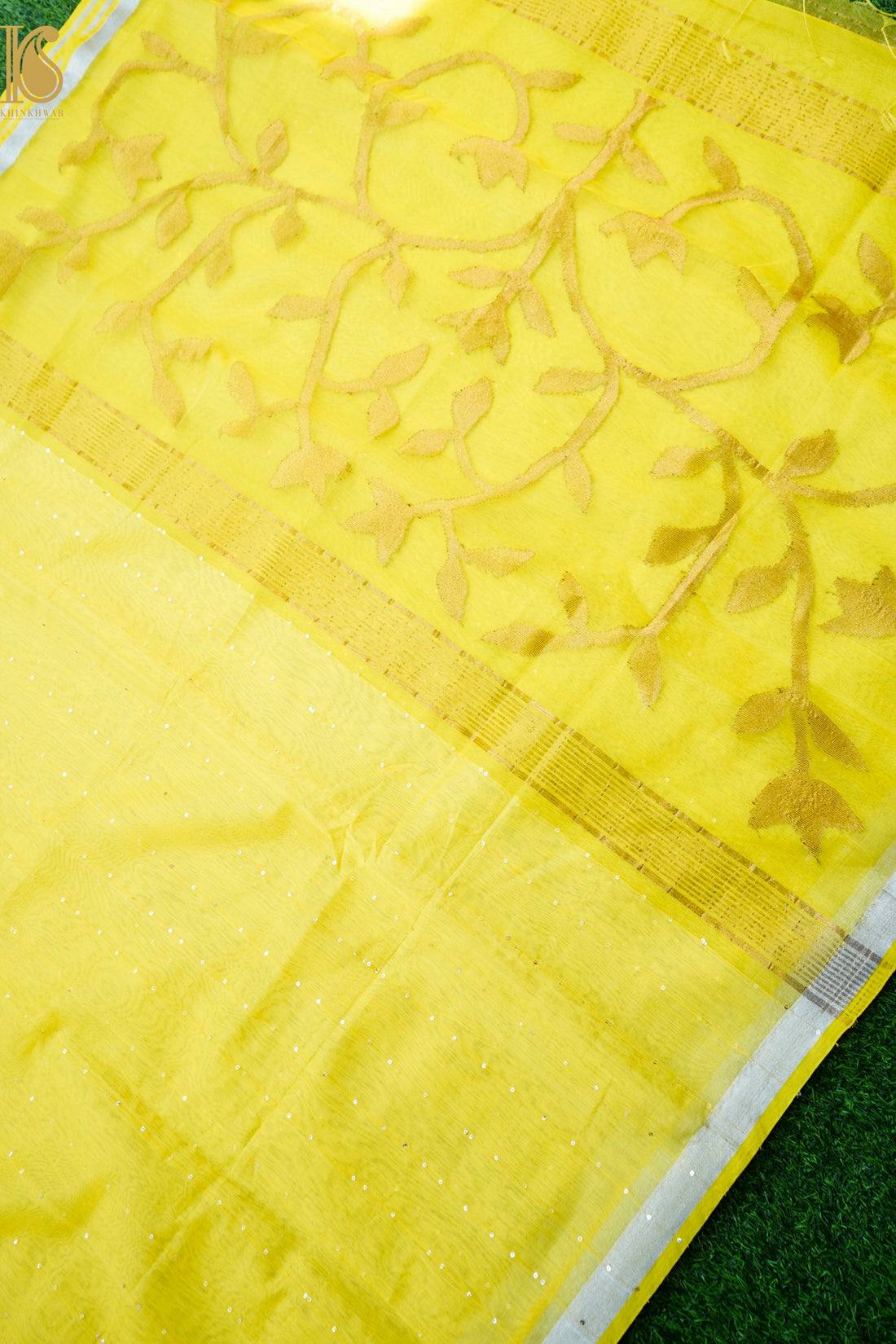 Handloom Dhakai Jamdani Lemon Saree with Sequence