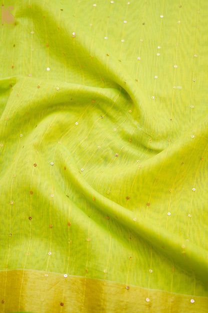 Handloom Dhakai Jamdani Lime Saree with Sequins