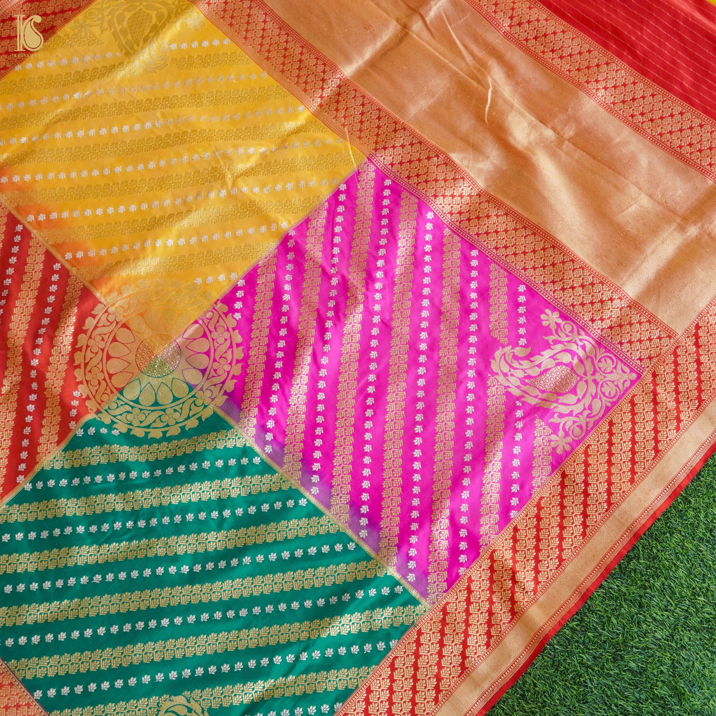 Chauki Rangkat | Handloom Banarasi Pure Katan Silk Zari Saree - Khinkhwab
