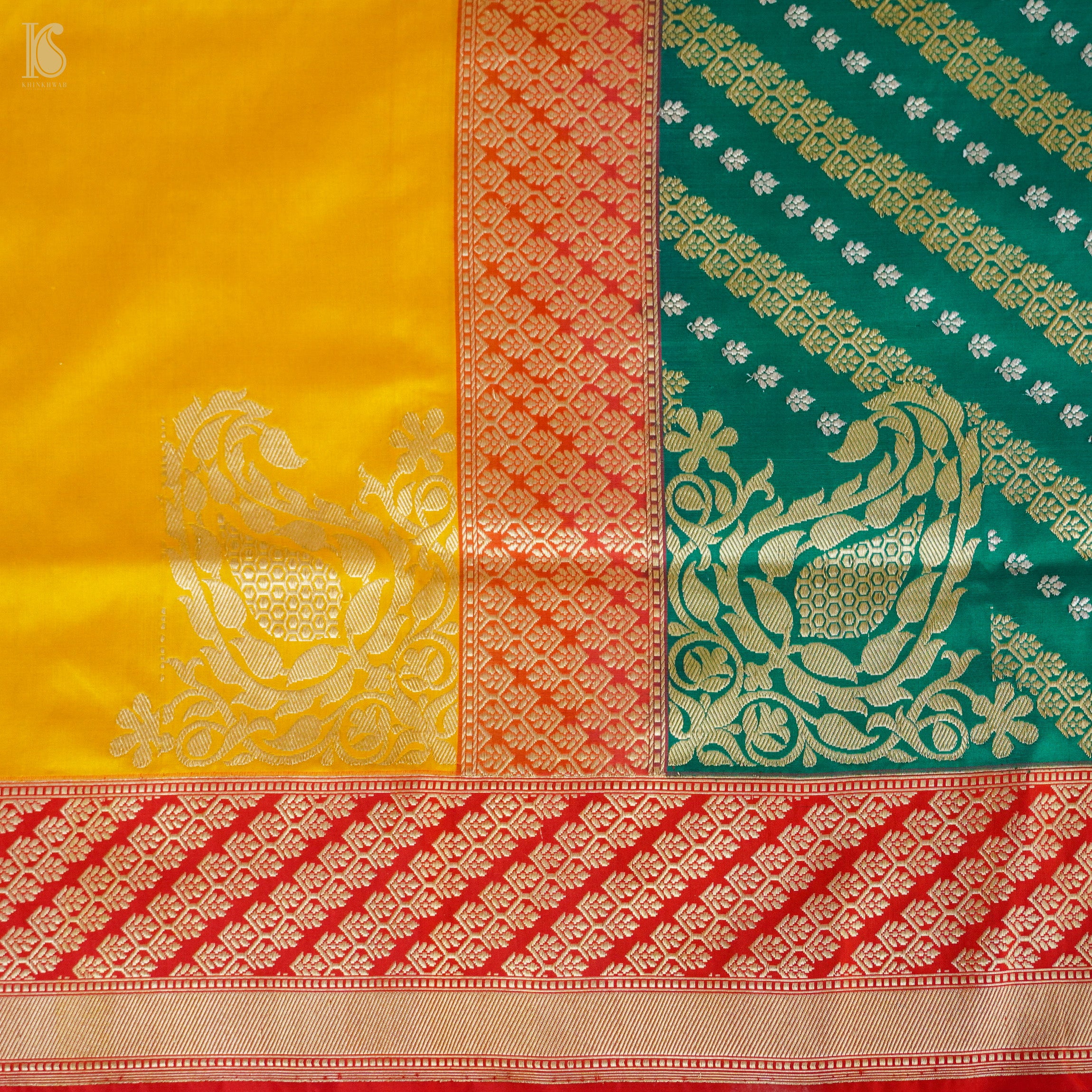 Chauki Rangkat | Handloom Banarasi Pure Katan Silk Zari Saree - Khinkhwab
