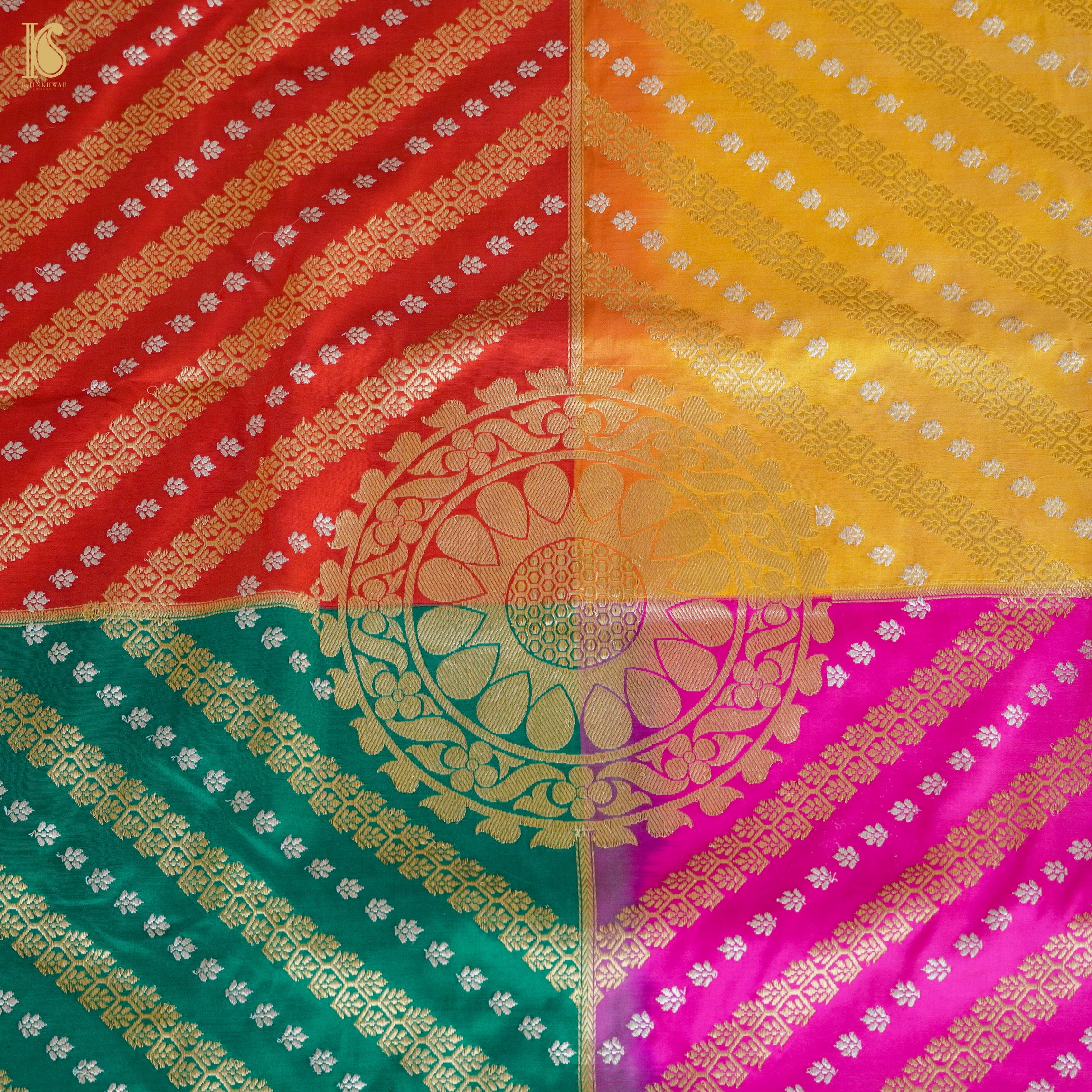 Chauki Rangkat | Handloom Banarasi Pure Katan Silk Zari Saree - Khinkhwab