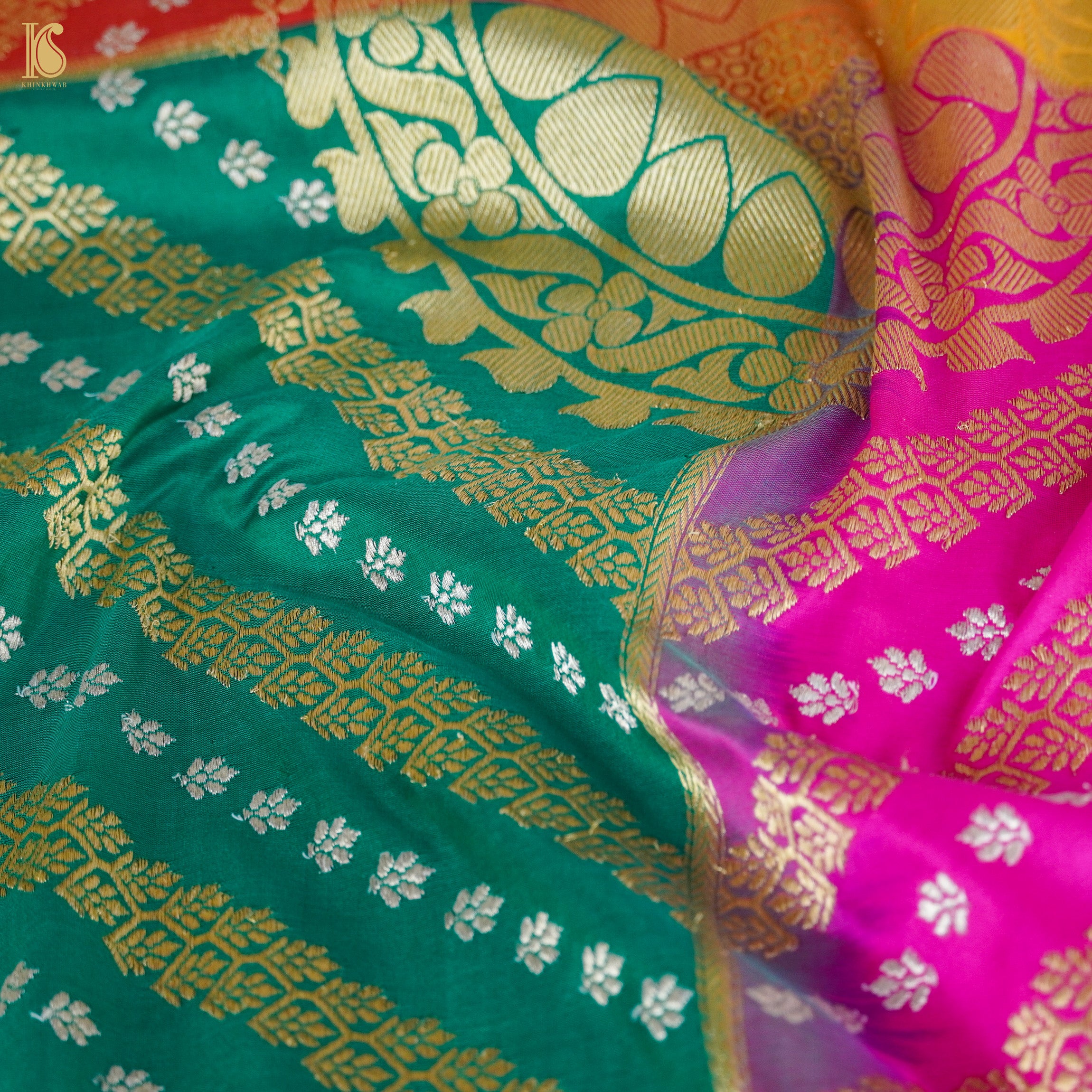 Chauki Rangkat | Handloom Banarasi Pure Katan Silk Zari Saree - Khinkhwab
