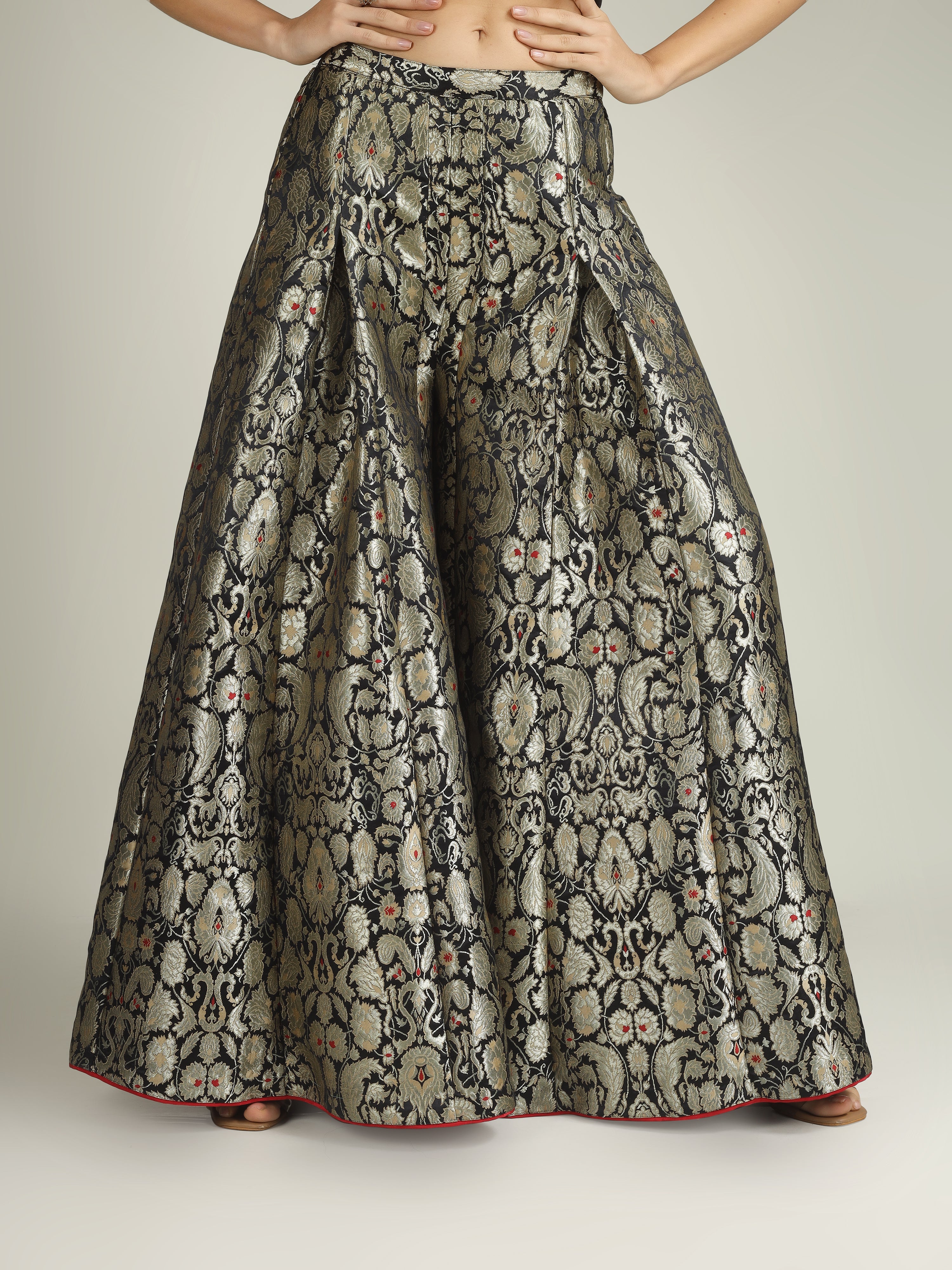 Black Banarasi Brocade Silk Stitched Sharara Set