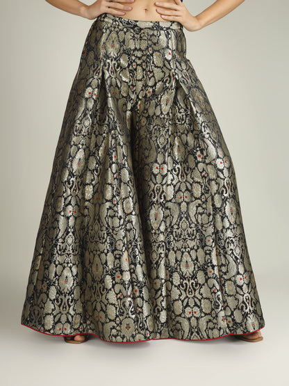 Black Banarasi Brocade Silk Stitched Sharara Set