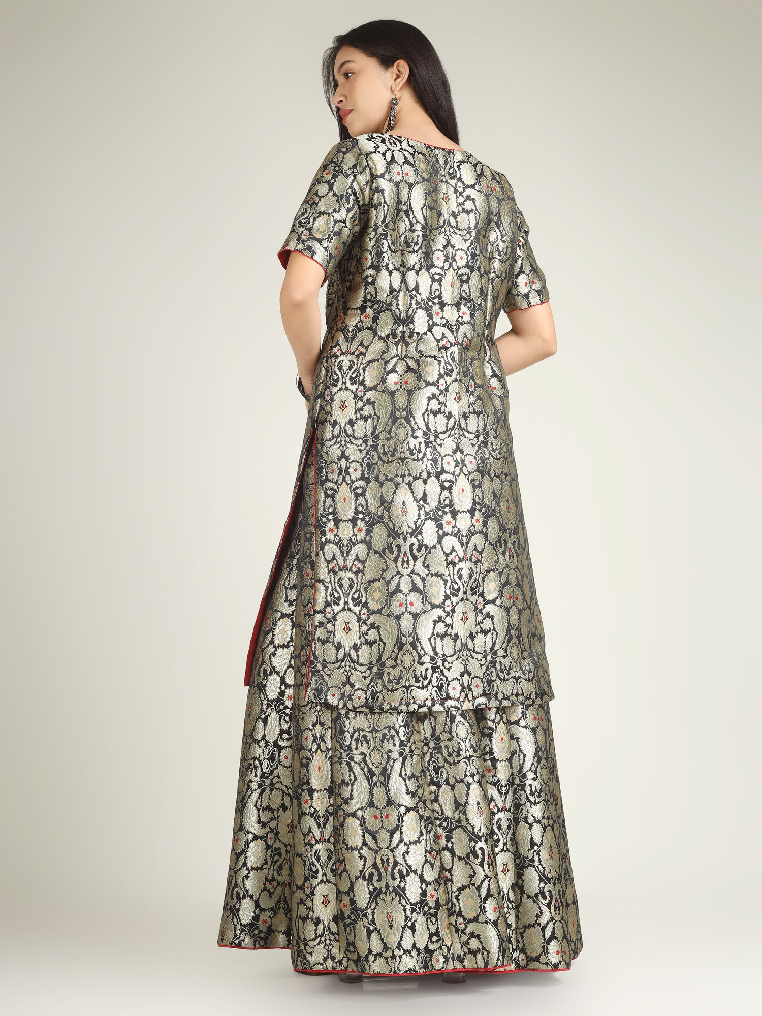 Black Banarasi Brocade Silk Stitched Sharara Set