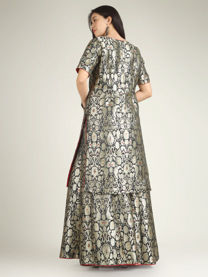 Black Banarasi Brocade Silk Stitched Sharara Set