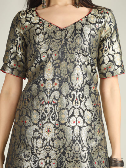 Black Banarasi Brocade Silk Stitched Sharara Set